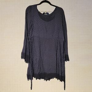 Whimsical Goth y2k Blue Rain Bell Sleeve Rayon Tunic Dress M Lace Trim Waist T